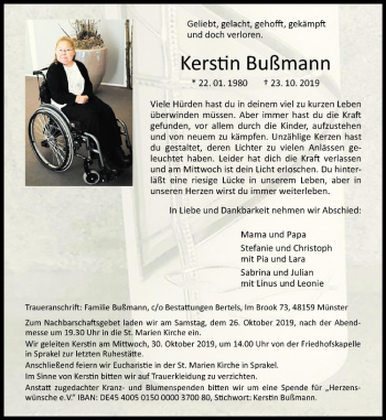 Anzeige von Kerstin Bußmann von Westfälische Nachrichten