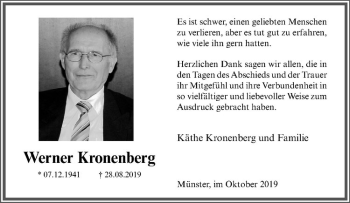 Anzeige von Werner Kronenberg von Westfälische Nachrichten