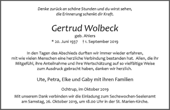 Anzeige von Heinz Wolbeck von Westfälische Nachrichten