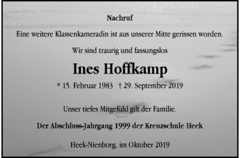 Anzeige von Ines Hoffkamp von Westfälische Nachrichten