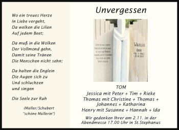 Anzeige von Anne Wahlig von Westfälische Nachrichten