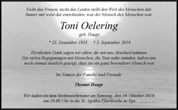 Anzeige von Toni Oelering von Westfälische Nachrichten