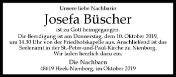 Anzeige von Josefa Büscher von Westfälische Nachrichten