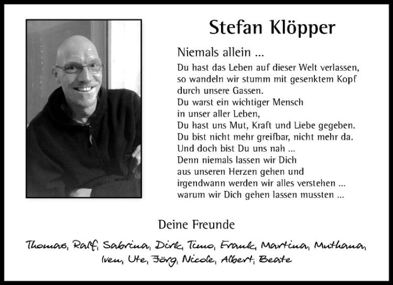 Traueranzeige für Stefan Klöpper vom 12.10.2019 aus Westfälische Nachrichten