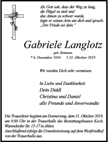 Anzeige von Gabriele Langlotz von Westfälische Nachrichten
