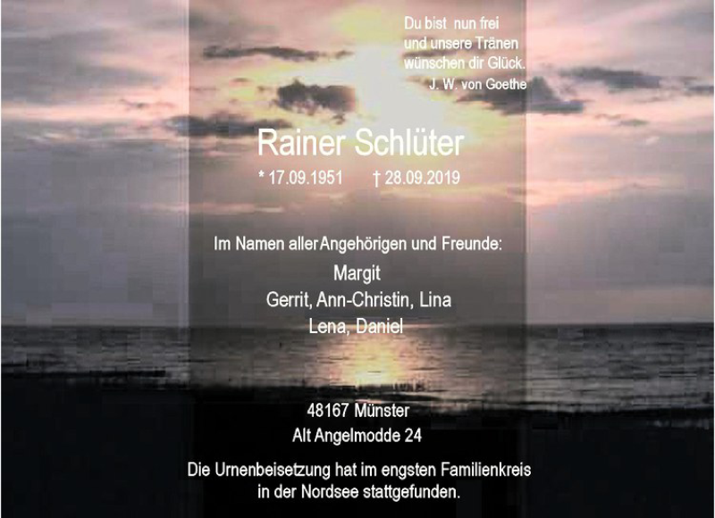  Traueranzeige für Rainer Schlüter vom 12.10.2019 aus Westfälische Nachrichten
