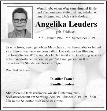 Anzeige von Angelika Leuders von Westfälische Nachrichten