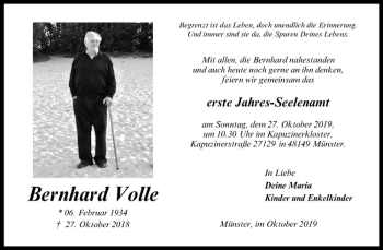 Anzeige von Bernhard Volle von Westfälische Nachrichten