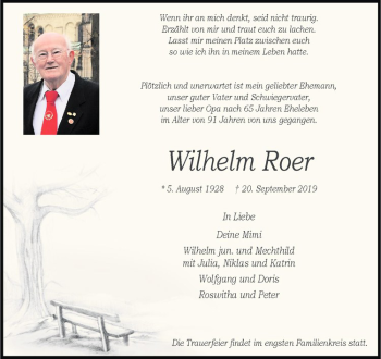 Anzeige von Wilhelm Roer von Westfälische Nachrichten
