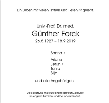 Anzeige von Günther Forck von Westfälische Nachrichten