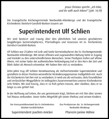 Anzeige von Ulf Schlien von Westfälische Nachrichten