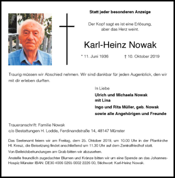 Anzeige von Karl-Heinz Nowak von Westfälische Nachrichten