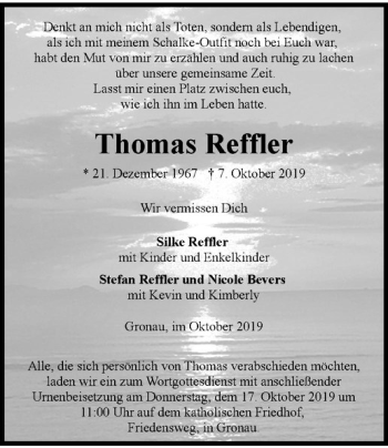 Anzeige von Thomas Reffler von Westfälische Nachrichten