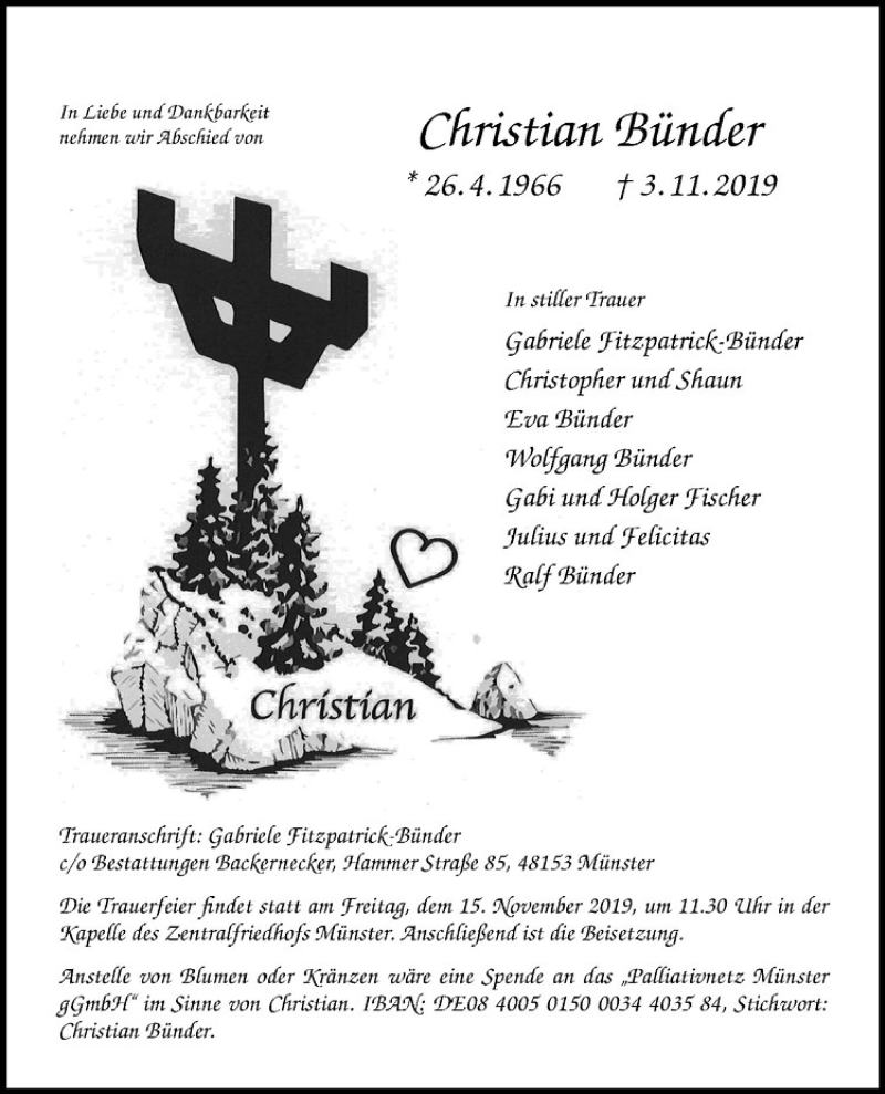  Traueranzeige für Christian Bünder vom 09.11.2019 aus Westfälische Nachrichten
