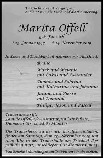 Anzeige von Marita Offell von Westfälische Nachrichten