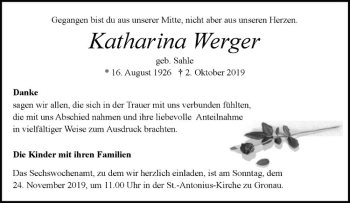Anzeige von Katharina Werger von Westfälische Nachrichten