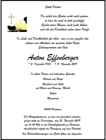 Anzeige von Anton Effenberger von Westfälische Nachrichten