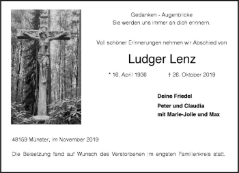 Anzeige von Ludger Lenz von Westfälische Nachrichten