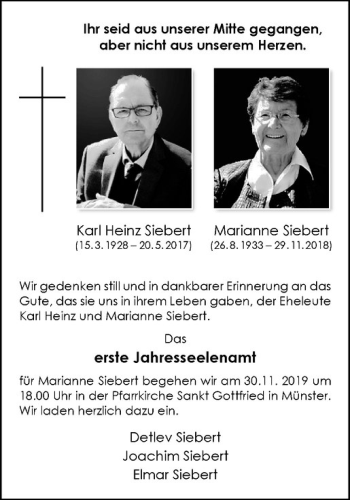 Anzeige von Marianne Siebert von Westfälische Nachrichten