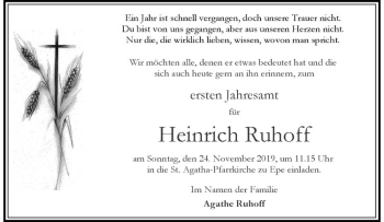 Anzeige von Heinrich Ruhoff von Westfälische Nachrichten