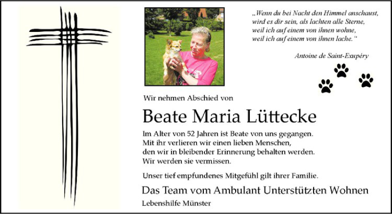  Traueranzeige für Beate Maria Lüttecke vom 21.11.2019 aus Westfälische Nachrichten