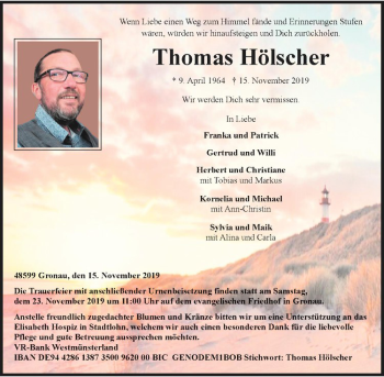 Anzeige von Thomas Hölscher von Westfälische Nachrichten