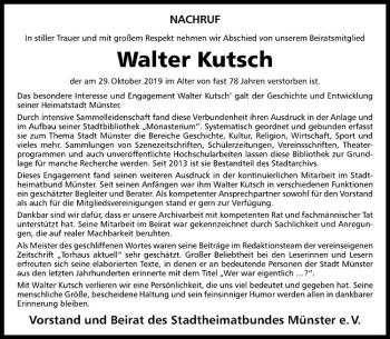 Anzeige von Walter Kutsch von Westfälische Nachrichten