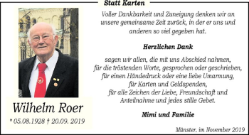 Anzeige von Wilhelm Roer von Westfälische Nachrichten