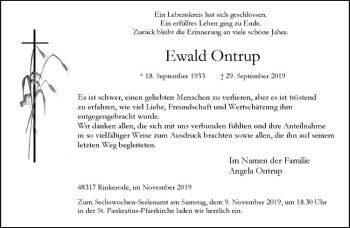 Anzeige von Ewald Ondrup von Westfälische Nachrichten