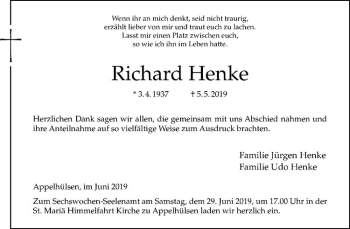 Anzeige von Richard Henke von Westfälische Nachrichten