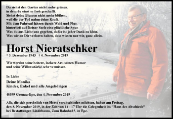Anzeige von Horst Nieratschker von Westfälische Nachrichten