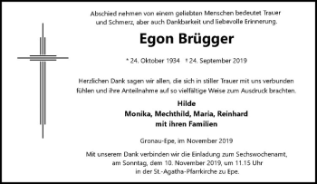 Anzeige von Egon Brügger von Westfälische Nachrichten