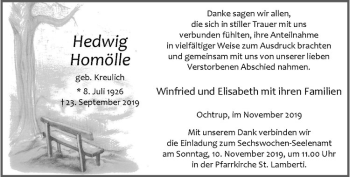 Anzeige von Hedwig Homölle von Westfälische Nachrichten
