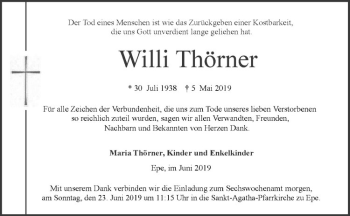 Anzeige von Willi Thörner von Westfälische Nachrichten