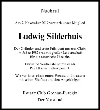 Anzeige von Ludwig Silderhuis von Westfälische Nachrichten
