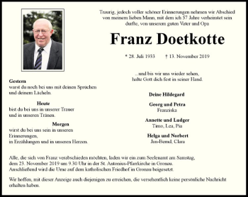 Anzeige von Franz Doetkotte von Westfälische Nachrichten