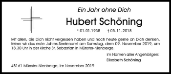 Anzeige von Hubert Schöning von Westfälische Nachrichten