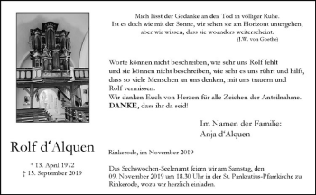 Anzeige von Rolf d' Alquen von Westfälische Nachrichten