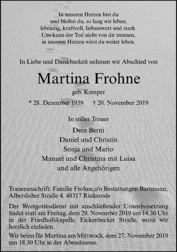 Anzeige von Martina Frohne von Westfälische Nachrichten