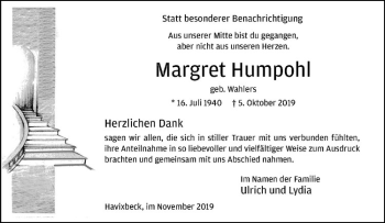 Anzeige von Margret Humpohl von Westfälische Nachrichten