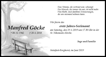 Anzeige von Manfred Göcke von Westfälische Nachrichten