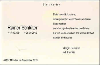 Anzeige von Rainer Schlüter von Westfälische Nachrichten