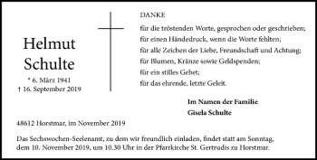 Anzeige von Helmut Schulte von Westfälische Nachrichten
