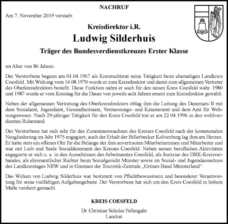  Traueranzeige für Ludwig Silderhuis vom 15.11.2019 aus Westfälische Nachrichten