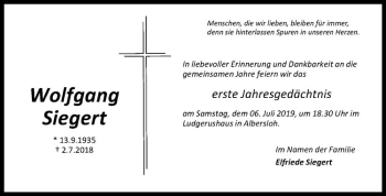 Anzeige von Wolfgang Siegert von Westfälische Nachrichten