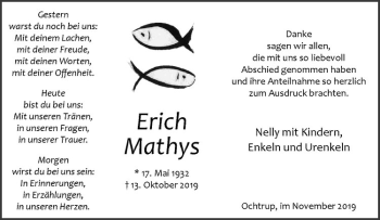 Anzeige von Erich Mathys von Westfälische Nachrichten