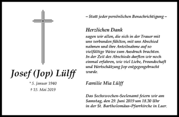Anzeige von Josef Lülff von Westfälische Nachrichten