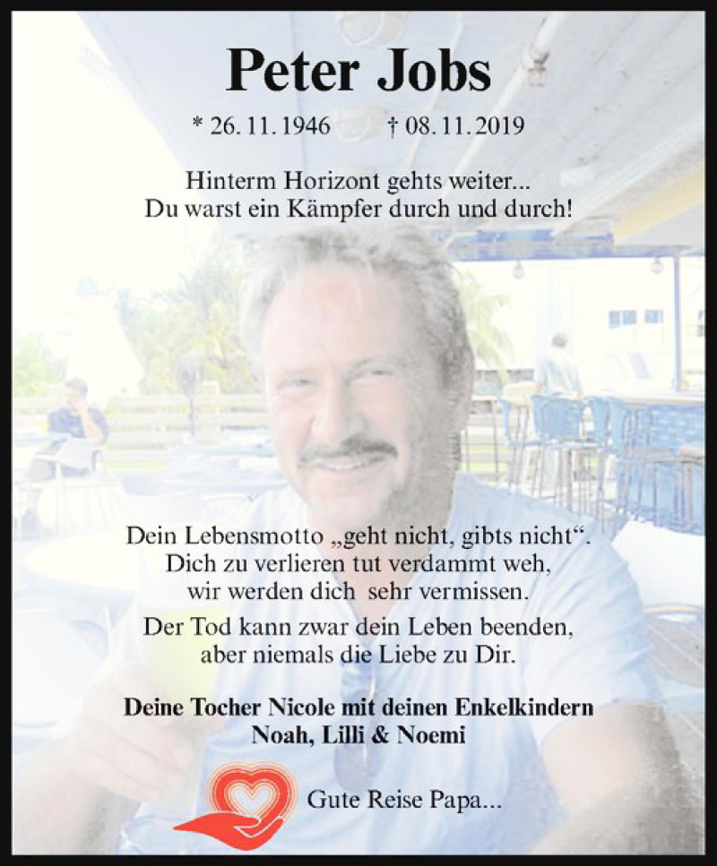  Traueranzeige für Peter Jobs vom 16.11.2019 aus Westfälische Nachrichten