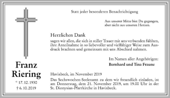 Anzeige von Franz Riering von Westfälische Nachrichten