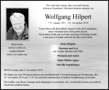Anzeige von Wolfgang Hilpert von Westfälische Nachrichten